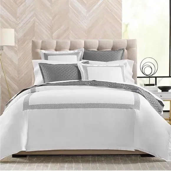 Hudson Park Collection 500TC Embroidered Geo Duvet Cover Twin Pima Cotton, New