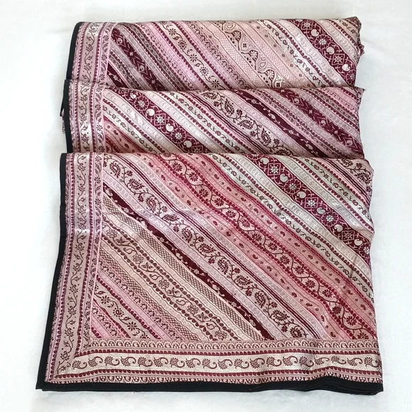 Gorgeous Silk Iridescent Pink Patchwork Tapestry Bedspread/ Coverlet from India