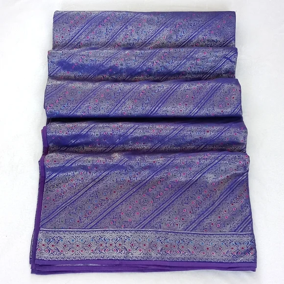 Unique Silk Iridescent Purple Patchwork Batik Bedspread/ Coverlet India 86”x94”