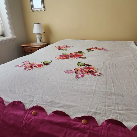 Floral Twin Duvet Cover And Sham Pink Applique Home Bedding Bedroom 62 x 86