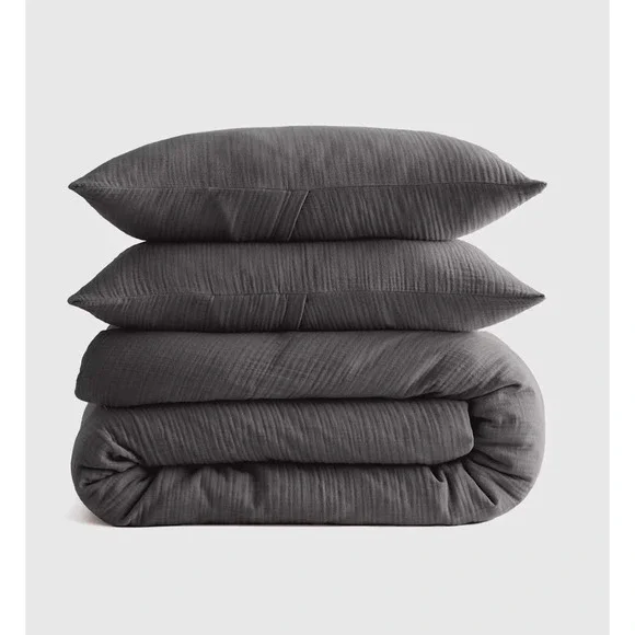 Quince Organic Airy Gauze Duvet Cover Set King/Cal King Charcoal Gray Cotton