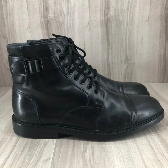 Clarks Ankle Boots Mens 12M Clarkdale Black Leather Zip Lace Up Cap Toe Shoes