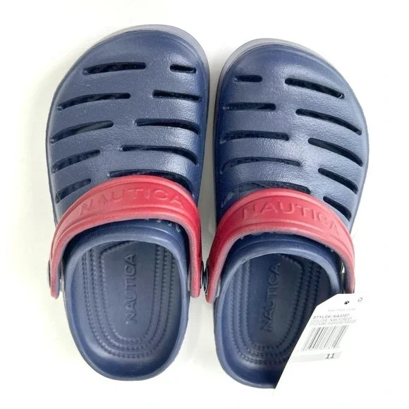 Nautica River Edge Toddler Navy Blue Red Slip On Clog Comfort Shoes Baby Size 11
