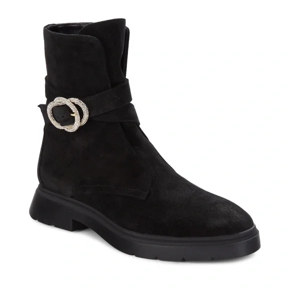 NEW STUART WEITZMAN 32MM Crystal Buckle Suede Ankle Boots
