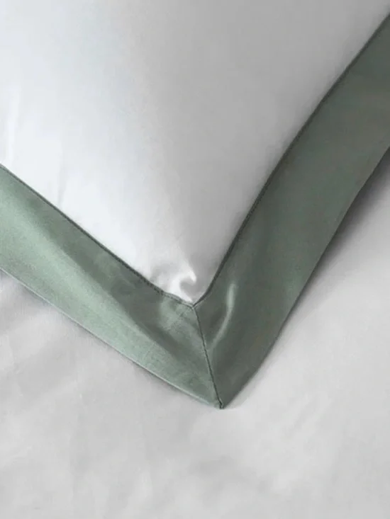 The Company Store Twin Duvet Cover Solid Border Classic Cool Percale Thyme White