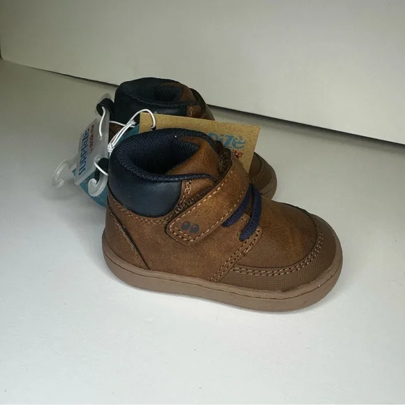 Surprize by Stride Rite Stylish Brown Baby Walker Shoes with Navy Accents