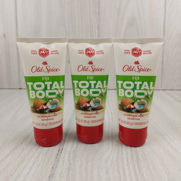 Old Spice Total Body Deodorant Cream Mens 3pk 3oz Fiji Coconut Aluminum Free