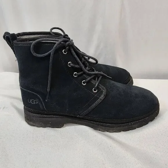UGG Harkley Black Suede Chukka Ankle Boots, Mens US 11 Lace-Up Fleece Lined