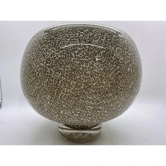 West Elm Art Glass Bubble Vase Brown Speckled Round Globe Decorative Vessel
