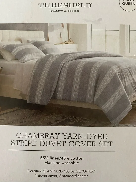 Threshold Chambray Stripe Duvet Cover Set - Gray