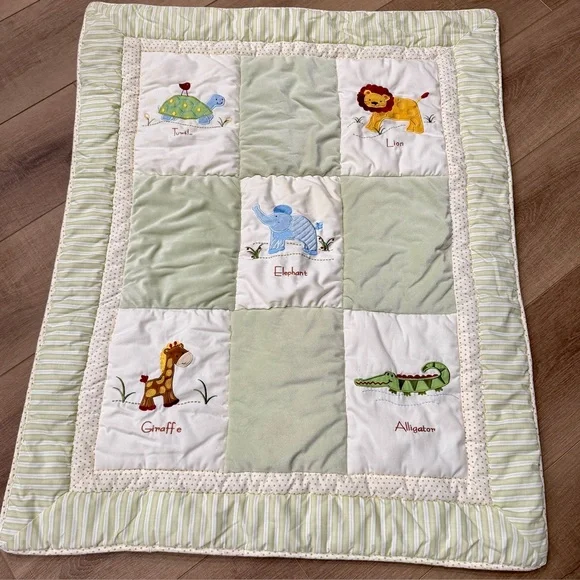 Kidsline Zanzibar Giraffe Alligator Turtle Lion Elephant Baby BlanketGreen 43x35