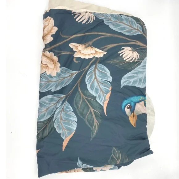 Deny Designs Twin XL Duvet Cover Floral Bird Blue Beige Botanical‎ Bedding