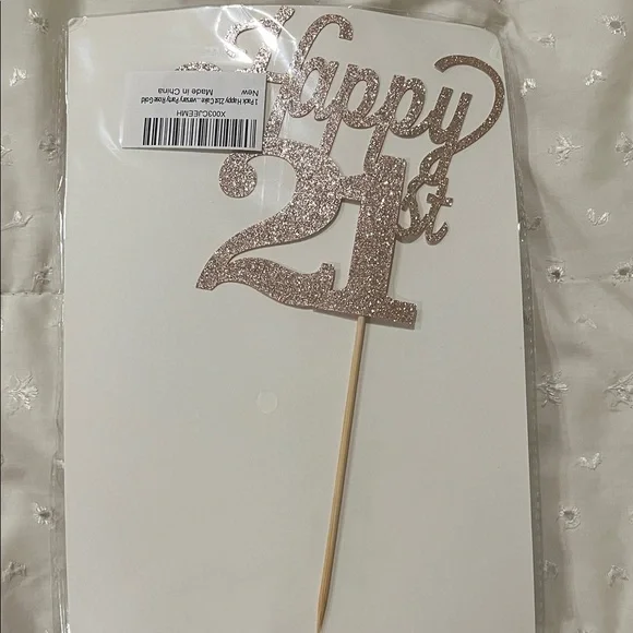 Glittery Rose Gold 'Happy 21st' Cake Topper
