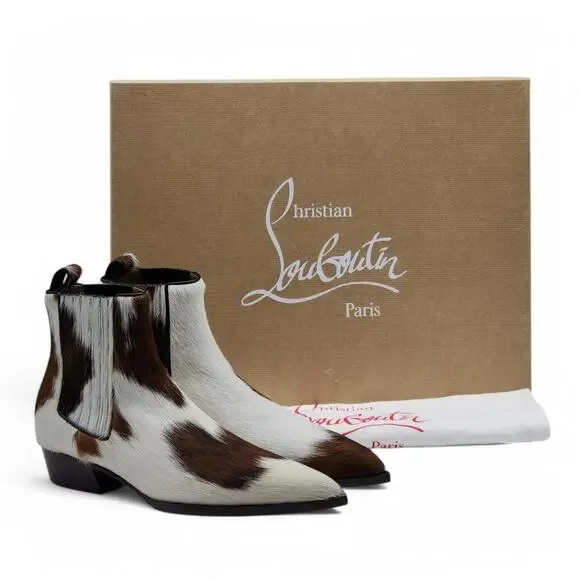 Christian Louboutin Cheliviss Low Boots - Hair-on Calf - Brown White 40 $1795