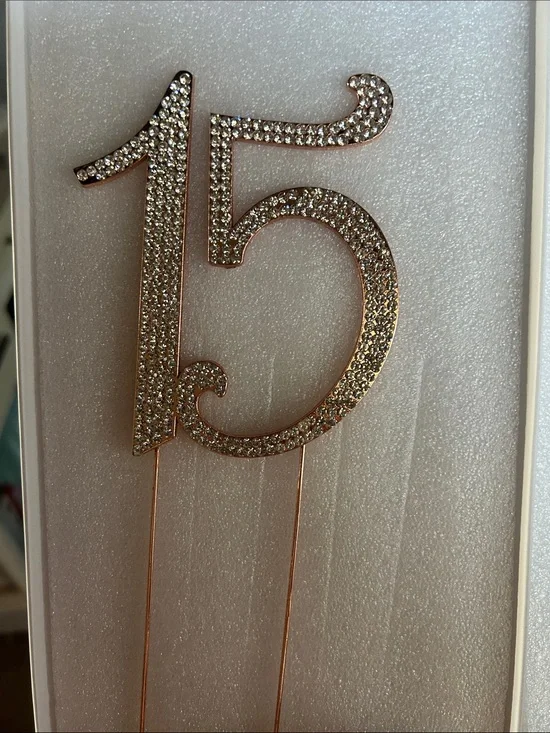 Rhinestone 15 Cake Topper in Rose Gold - Sparkling Party Accent