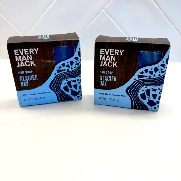 Every Man Jack Glacier Bay Deodorant Soap 5oz Mint & Clay Bar Set of 2 Shower