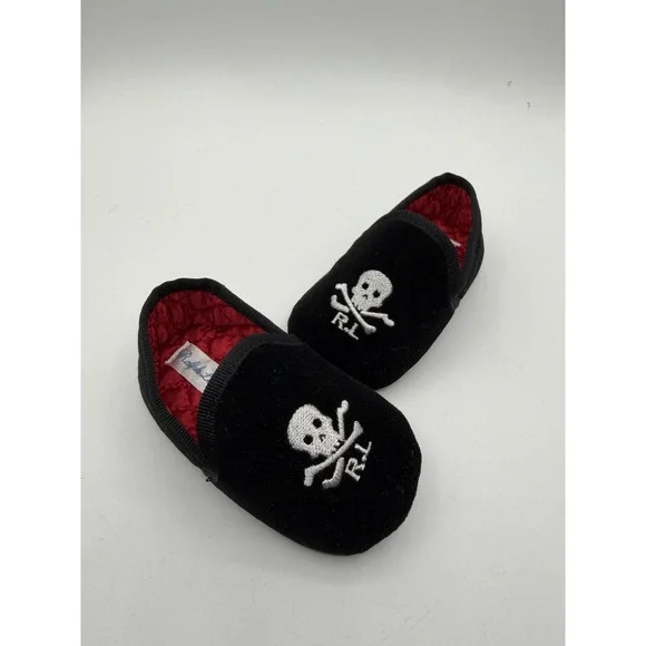 Ralph Lauren Skull Velvet Slippers Black Toddler Size 3 Pre-Owned No Box