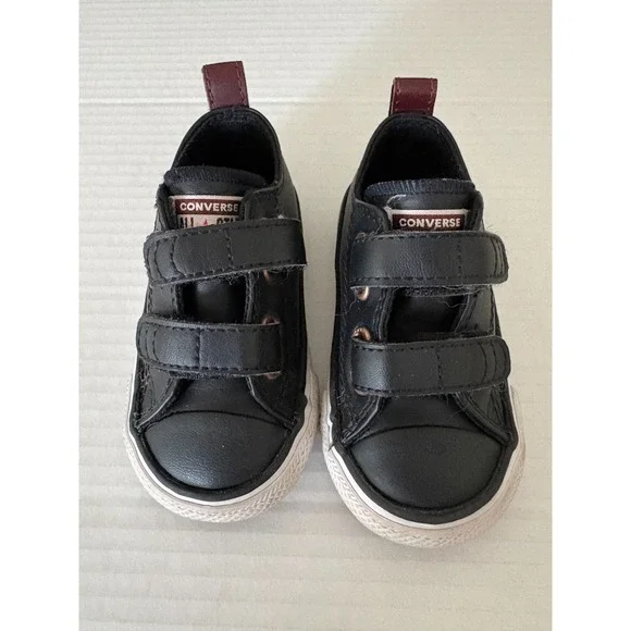 Converse All Star Infant Size 4 Black Double Strap Sneakers EUC Toddler