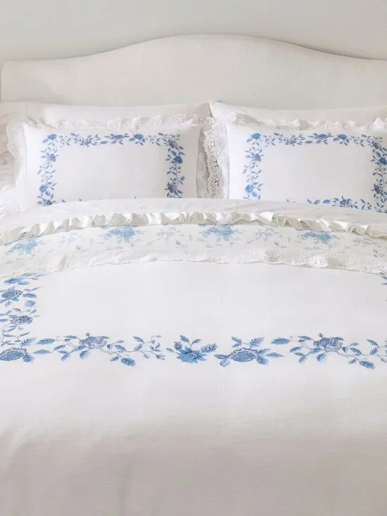 LoveShackFancy x Pottery Barn NWT Blue Rose Duvet Cover QUEEN