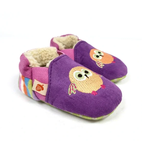 Acorn Critter Owl Infant Baby Girl Size 6-12 Months Slip On Pink Purple Slippers