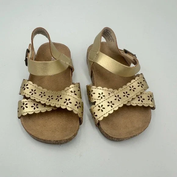 Old Navy Sandals Infant 12-18M Gold Floral Scalloped Cut Metallic Summer Boho