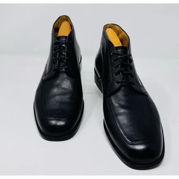 Bally Chukka Boots Men 10 D Black Leather Square Toe Lace Up Made Switzerland