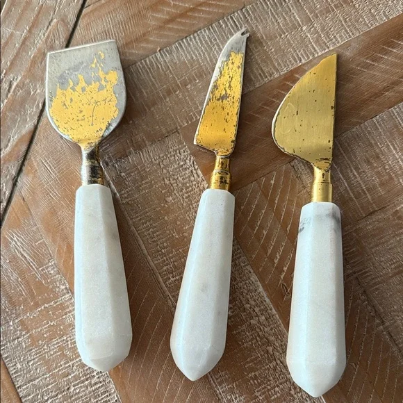 West Elm Gold and White Cheese Knife Set
