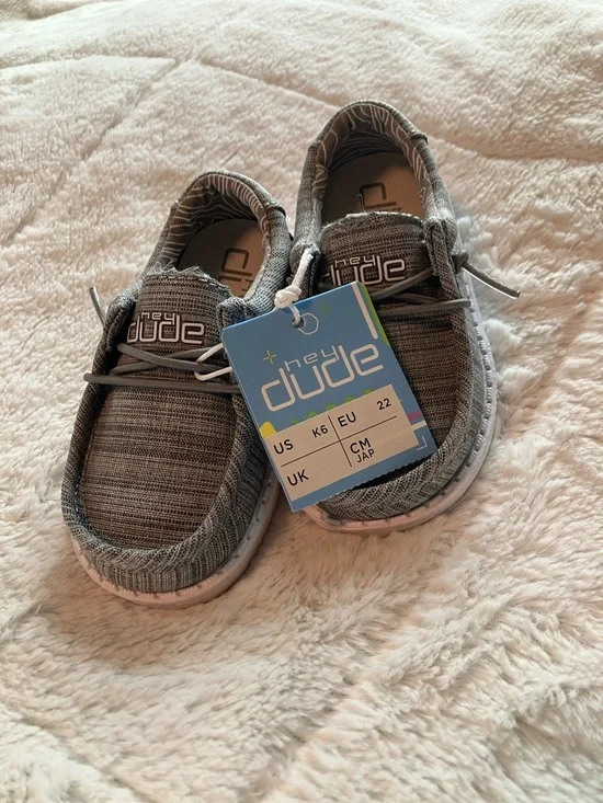 Hey Dude Kids Gray Knit Slip-On Shoes with Elastic Laces