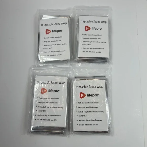 Lifepro Disposable Sauna Wrap Unisex Silver New 4 Pack Heat Reflective 63x82.5