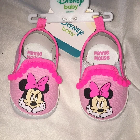 Minnie Mouse Pom Pom Baby Shoes, Pink, 3-6 Months