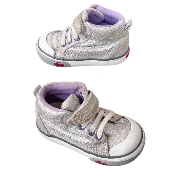 SEE KAI RUN SILVER glitter high top sneakerss girl’s tennis shoes size 5