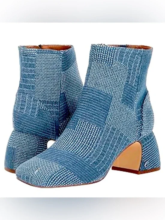 CIRCUS NY by Sam Edelman Ozzie Patchwork Denim Heeled Booties Boho Hippie Size 6