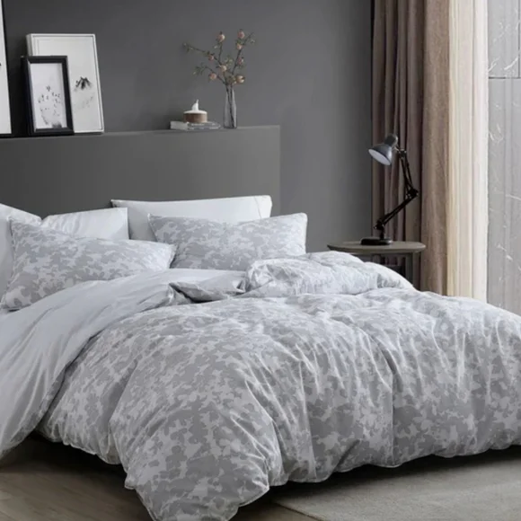 NEW Kenneth Cole Merrion Organic Cotton Grey Duvet Cover Set - Full - Queen