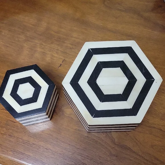 West Elm Black & White Inlay Hexagon Boxes
