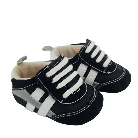Baby Boy Soft Sole Sneakers Black White Athletic Crib Shoes‎ 6-9 Months