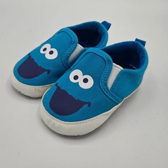 Sesame Street Cookie Monster Baby Crib Shoes Slip On Blue Size 6 12M‎
