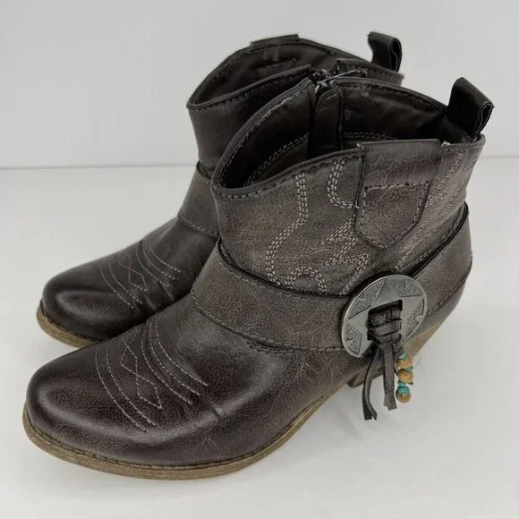 Big Buddha Boots Womens 6.5 M Gray Ankle Booties Western Style Faux Leather