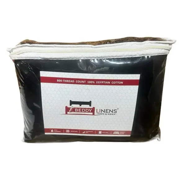eBeddy Linens 800 TC Solid Black Egyptian Cotton Duvet Bedding Set 120x120 NEW
