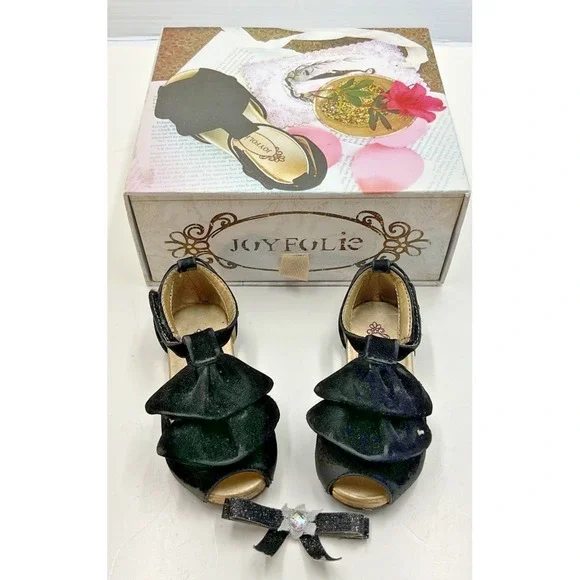 Joyfolie Amelie Black Velvet Ruffle Toddler Shoes Size‎ 6