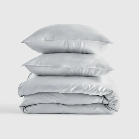 QUINCE Bamboo Duvet Cover King Cal King Set Light Gray