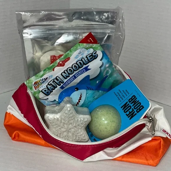 Zippered‎ Bag with Bath Bombs And Shower Fizzers