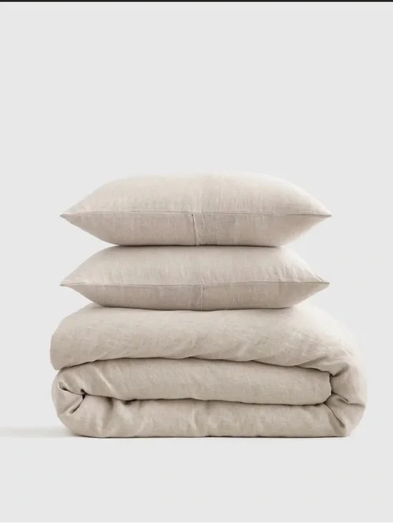 Quince European Linen Duvet Set King/Cal King Natural Chambray 3-Piece Set NWOT