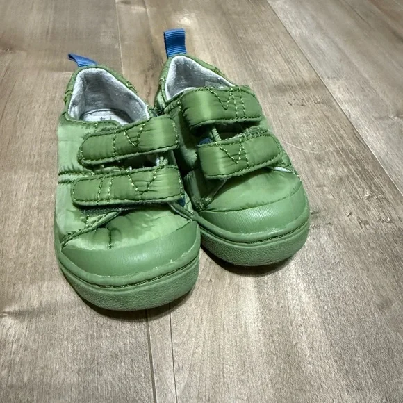 TOMS Lenny‎ Slip On Sneaker Double Strap Shoe Green Toddler 4 Padded Quilted