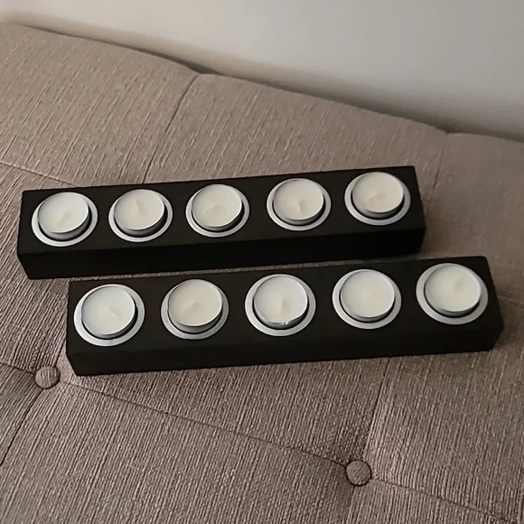 WEST ELM Wood 2 Tealight Holders + 10 Tealight Candles