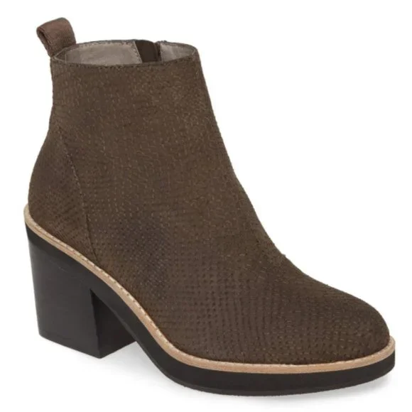 Eileen Fisher Ozma Nubuck‎ Leather Zip Taupe Bootie Size 10