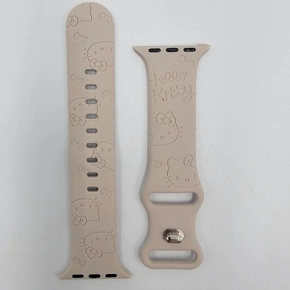 Hello Kitty Inspired Engrave Silicone Apple watch‎ band 42mm/44mm/45mm/49mm TAN