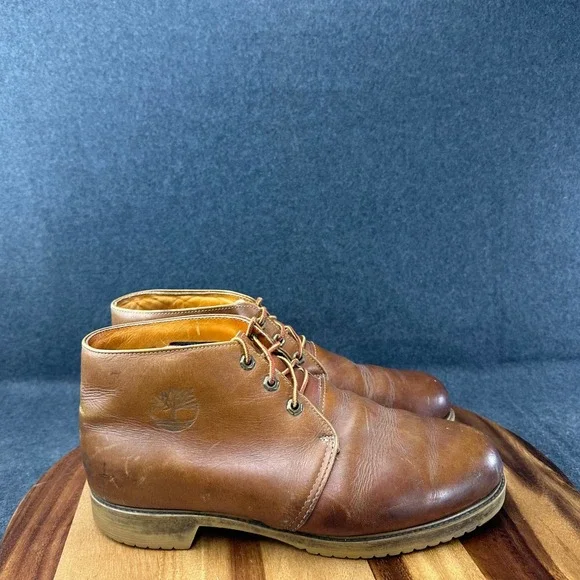 Vtg USA Made Timberland Mens Brown Leather Chukka Boots Ankle Lace Up Sz 11.5W