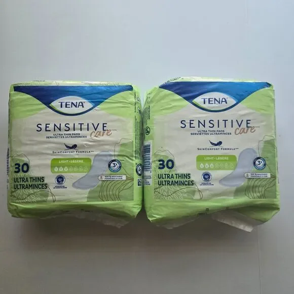 TENA Sensitive Care Pads 30 Ct 2 Pk Ultra Thin Light Absorbency Regular Length