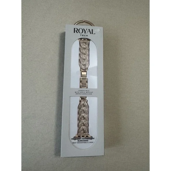Royal Tech Rose Gold Herringbone Bling Adjustable Apple‎ Watch Band 38, 40, 41mm
