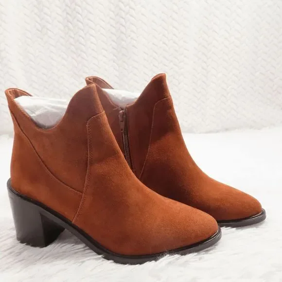 Seychelles Cognac Pretty Little Bird Heeled Suede Bootie Size 6